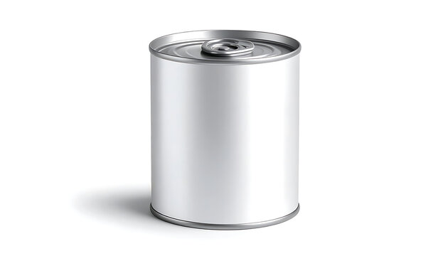 Isolated blank metal food can with pull tab lid, silver container for product packaging mockup
