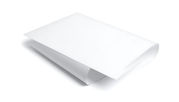Isolated blank white paper sheet folded in half with soft shadow, document mockup for design