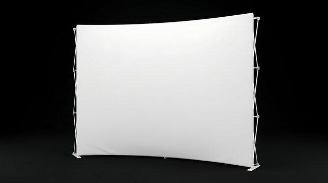 Blank curved pop up exhibition display stand mockup with white tension fabric banner for event marketing and branding