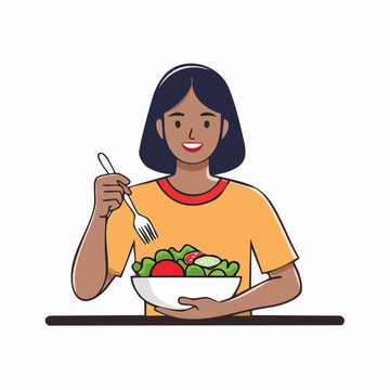 Woman eating a healthy salad with a fork