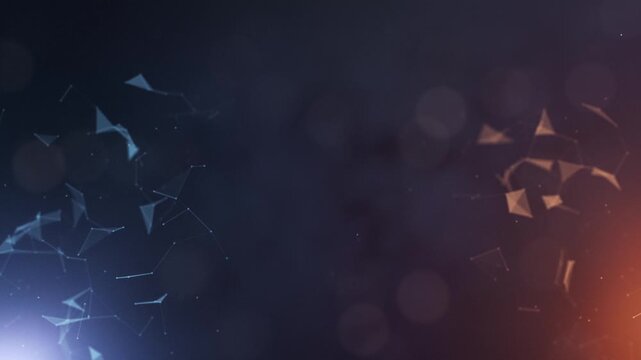 Corporate presentation background of abstract plexus moving glowing dots and lines. Network or digital connection. Technology background.