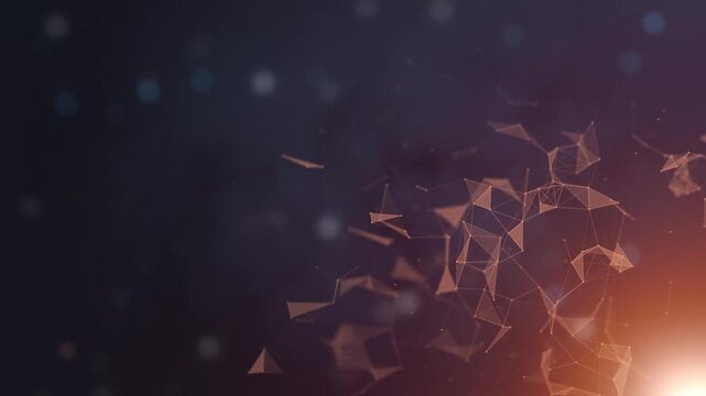 Corporate presentation background of abstract plexus moving glowing dots and lines. Network or digital connection. Technology background.