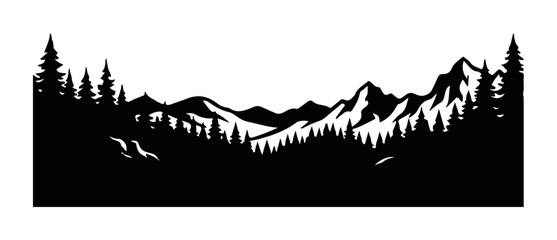Silhouette of pine trees and majestic mountains a serene natural landscape vector for outdoor adventure and travel themes isolated on white © Irhama Iqbal 