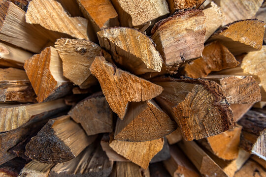 Close-up of firewood stacked for winter