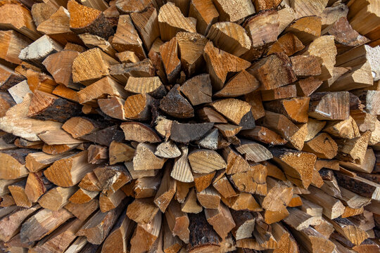 Close-up of firewood stacked for winter