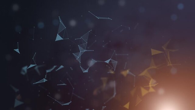 Corporate presentation background of abstract plexus moving glowing dots and lines. Network or digital connection. Technology background.