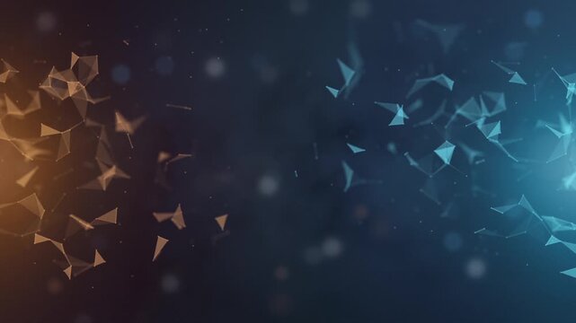 Corporate presentation background of abstract plexus moving glowing dots and lines. Network or digital connection. Technology background.