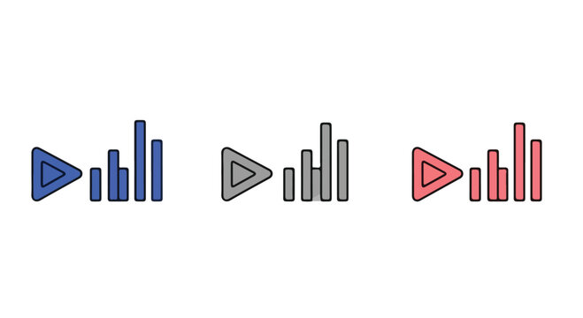 Colorful abstract audio equalizer icons representing sound levels and music visualization in a modern digital style