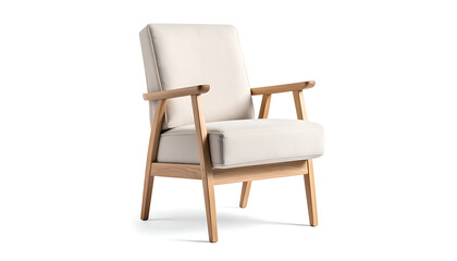 Fototapeta premium Isolated modern armchair with light wood frame and cream upholstery, clean Scandinavian design, versatile furniture piece