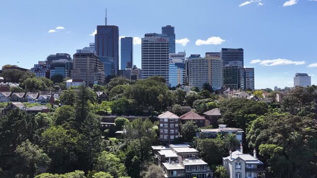 North Sydney CBD high-rise towers on Lower North Shore in Sydney aerial cityscape.