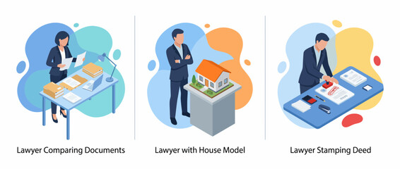 Fototapeta premium Real Estate Lawyer Reviewing Property Documents and House Models