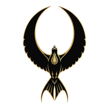 Detailed black silhouette vector illustration of an Imperial Frigatebird in flight, showcasing its distinctive long forked tail and narrow pointed wings, isolated on a plain white background.