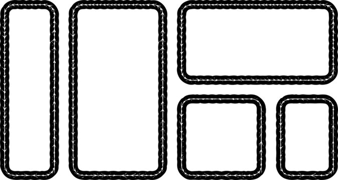 Collection of twisted rope frames with rounded corners vector illustration featuring rectangle and square nautical borders isolated on white background,