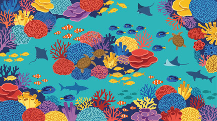 Aerial View of Vibrant Coral Reef Teeming with Marine Life © Bima