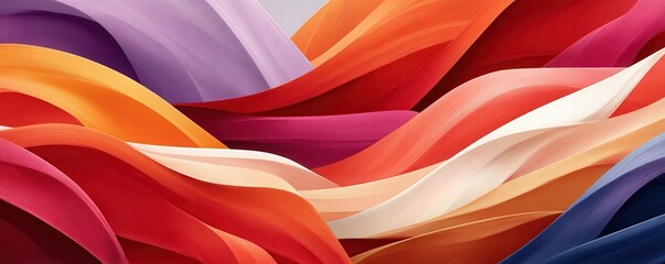 Fototapeta premium Vibrant colorful flowing ribbons abstract background with layered sweeping waves and textured brushstrokes