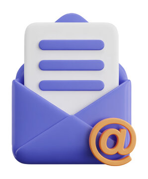 3D Email Envelope Icon with Document and At Symbol Illustration