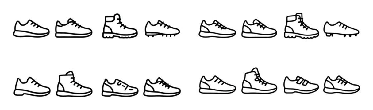 Footwear icons with sneaker and boot simple outline