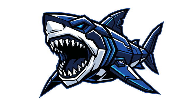 Robotic Shark Mascot, Futuristic Marine Predator, Cyberpunk Ocean Creature