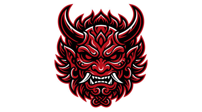 Japanese Oni Mask Tattoo Design - Red Demon Face Illustration