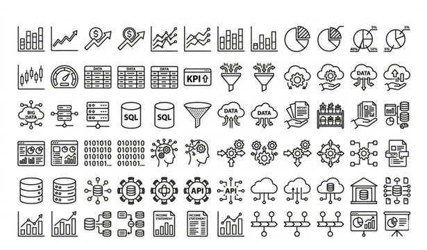 Big Data and Analytics Line Icon Set