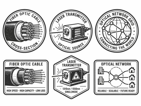 High-Speed Fiber Optic Cable Cross-Sectional View and Laser Transmitter for Advanced Optical Network Grids Illustrating Reliable Future Ready Connectivity and High Capacity Data Transmission. Fiber op