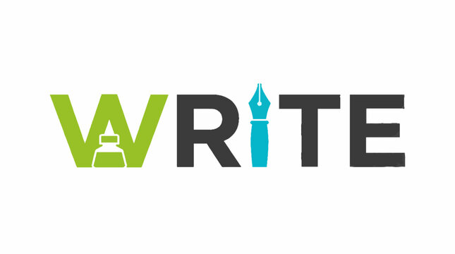Write word typography design with ink bottle and fountain pen nib icons