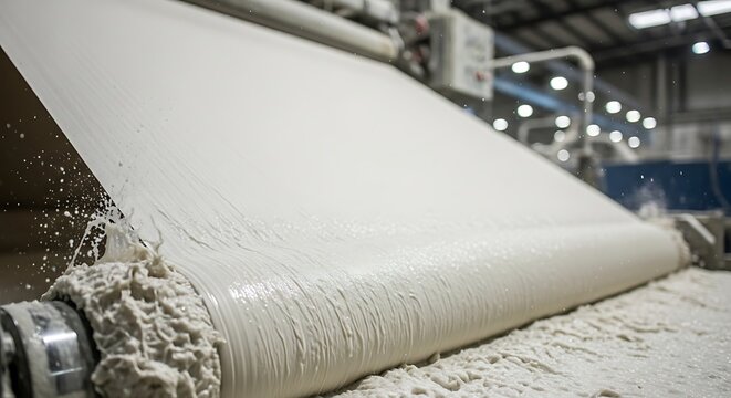 Industrial machine roller processing wet white pulp material