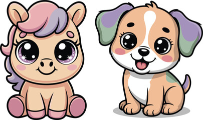 Naklejka premium Cut baby dog and cat are smiling, design, vector, icon