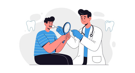 Fototapeta premium Dentist examining patient's teeth with mirror, dental hygiene concept