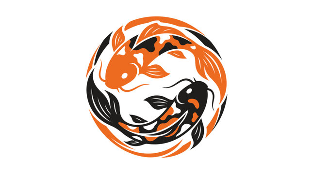 Yin Yang Koi Fish Symbol, Balance and Harmony in Circular Design