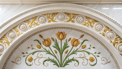 Obraz premium Ornate architectural detail with floral mosaic and gold accents