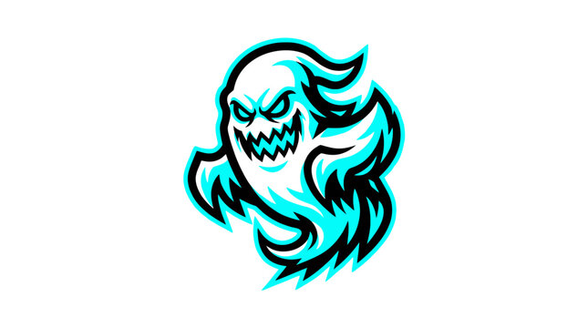 Scary Ghost Mascot with Glowing Eyes and Fiery Aura