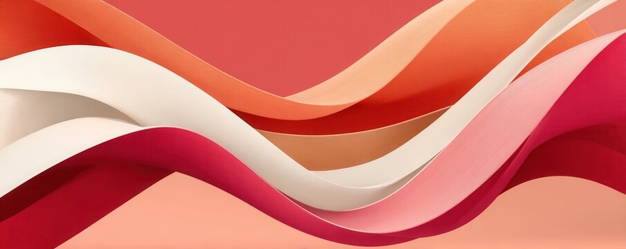 Minimalist abstract background with flowing wavy ribbons in pink and coral tones