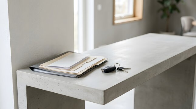 auto insurance policy paperwork with vehicle keys on modern desk for car ownership protection and financial liability coverage concept