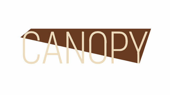 Canopy word typography with brown trapezoid shape background