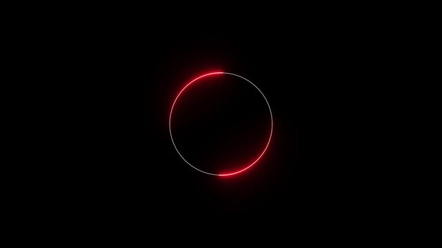 Glowing neon red circle loading animation in retro style on black background. 4k video