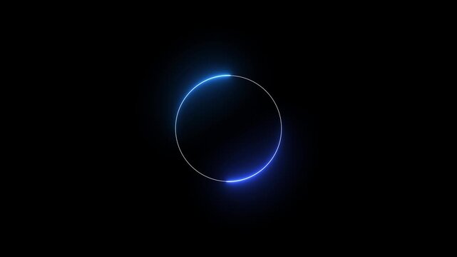 Glowing neon red circle loading animation in retro style on black background. 4k video