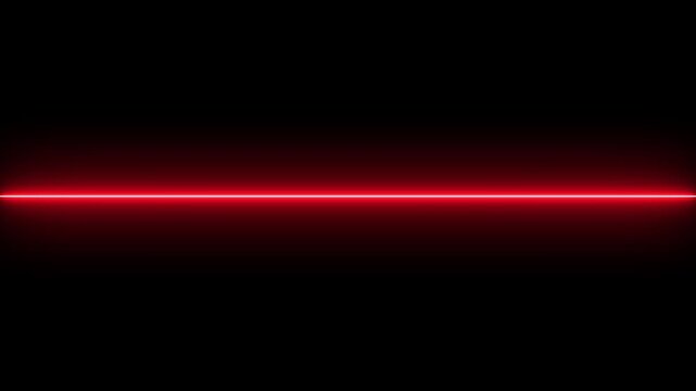 Straight neon lazer line color red black background.Glowing horizontal neon lines streaming across on the screen.