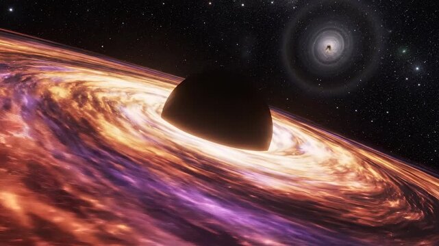 Stunning Visualization of a Black Hole with Accretion Disk and Distant Star.