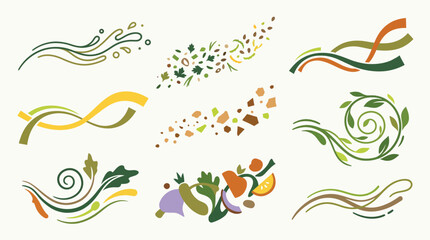 Fototapeta premium Food motion elements featuring abstract vegetable swirls and herb splashes for healthy recipe designs