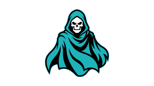 Grim Reaper Silhouette Teal Cloak Skull Face Ghostly Figure Icon