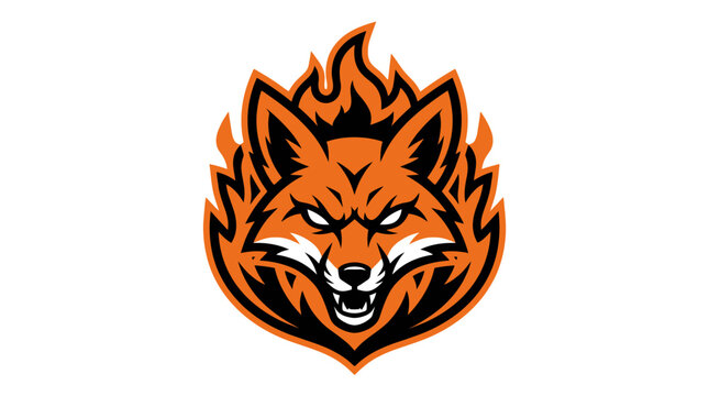 Fierce Fiery Fox Mascot Head Logo with Flames