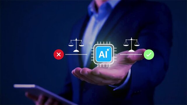 AI decision validation and approval workflow concept with responsible artificial intelligence governance, ethical compliance, enterprise oversight, automated risk assessment and policy verification