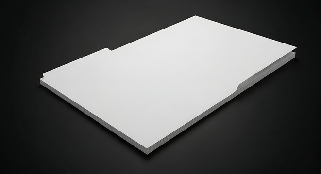Isolated empty grey paper file folder on a dark background representing document storage, administration, and record keeping