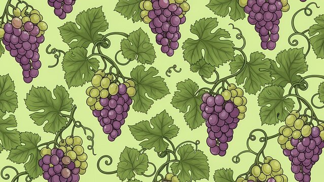 Seamless Grape Vineyard Pattern with Purple and Green Grape Clusters