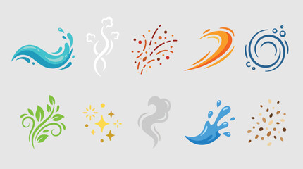 Obraz premium Food motion elements and culinary icons set for cooking with steam water splash and spice effects