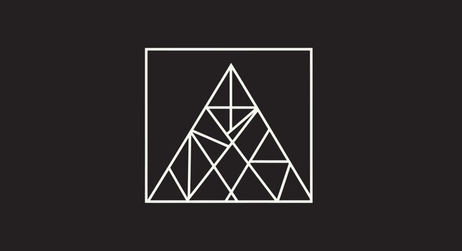 Abstract geometric triangular emblem within a square outline, featuring a modern and powerful vector design concept