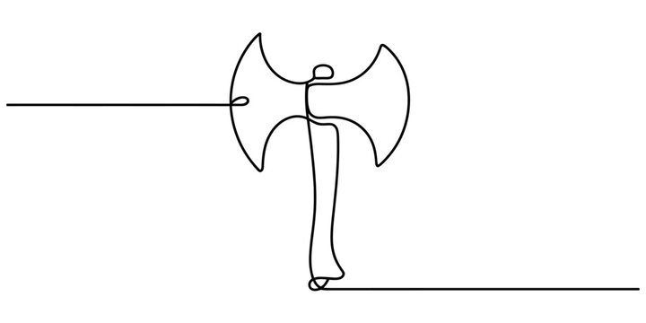 Continuous line drawing of a battle axe
