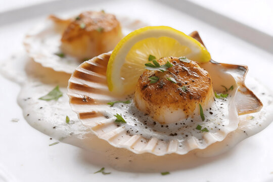 Seared Scallops with Lemon in Shell 