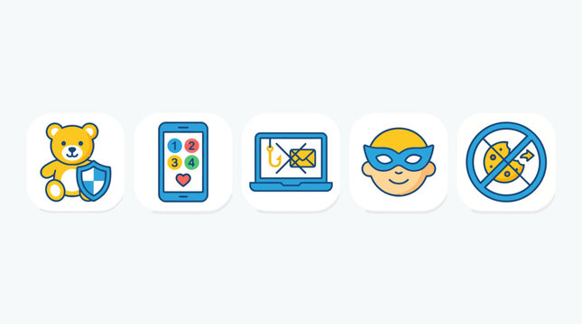 Child Internet Safety and Digital Privacy Security Icons